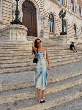 Jonathan Simkhai Nelli Midi Slip Dress Blue Agate Tie Dye Print